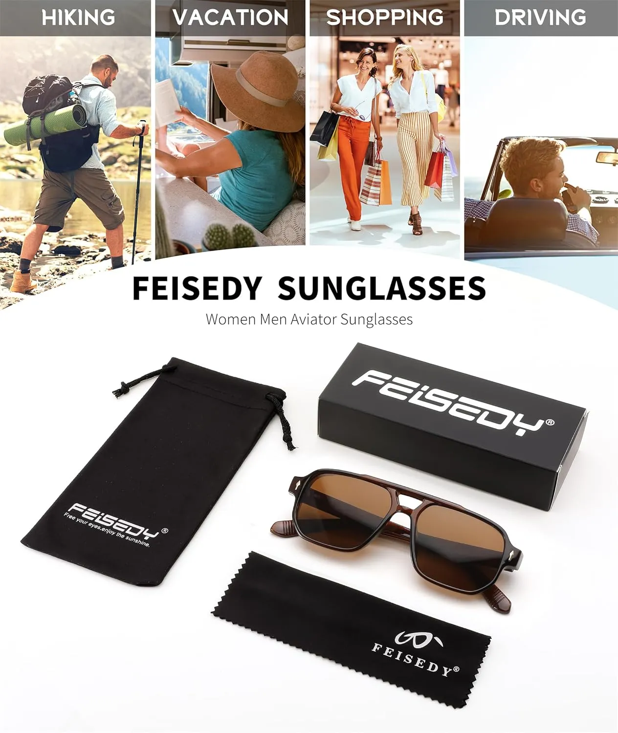 FEISEDY Retro Square Aviator Sunglasses Women Men, 70s Small Vintage Rectangle UV400 Sun Glasses B9120