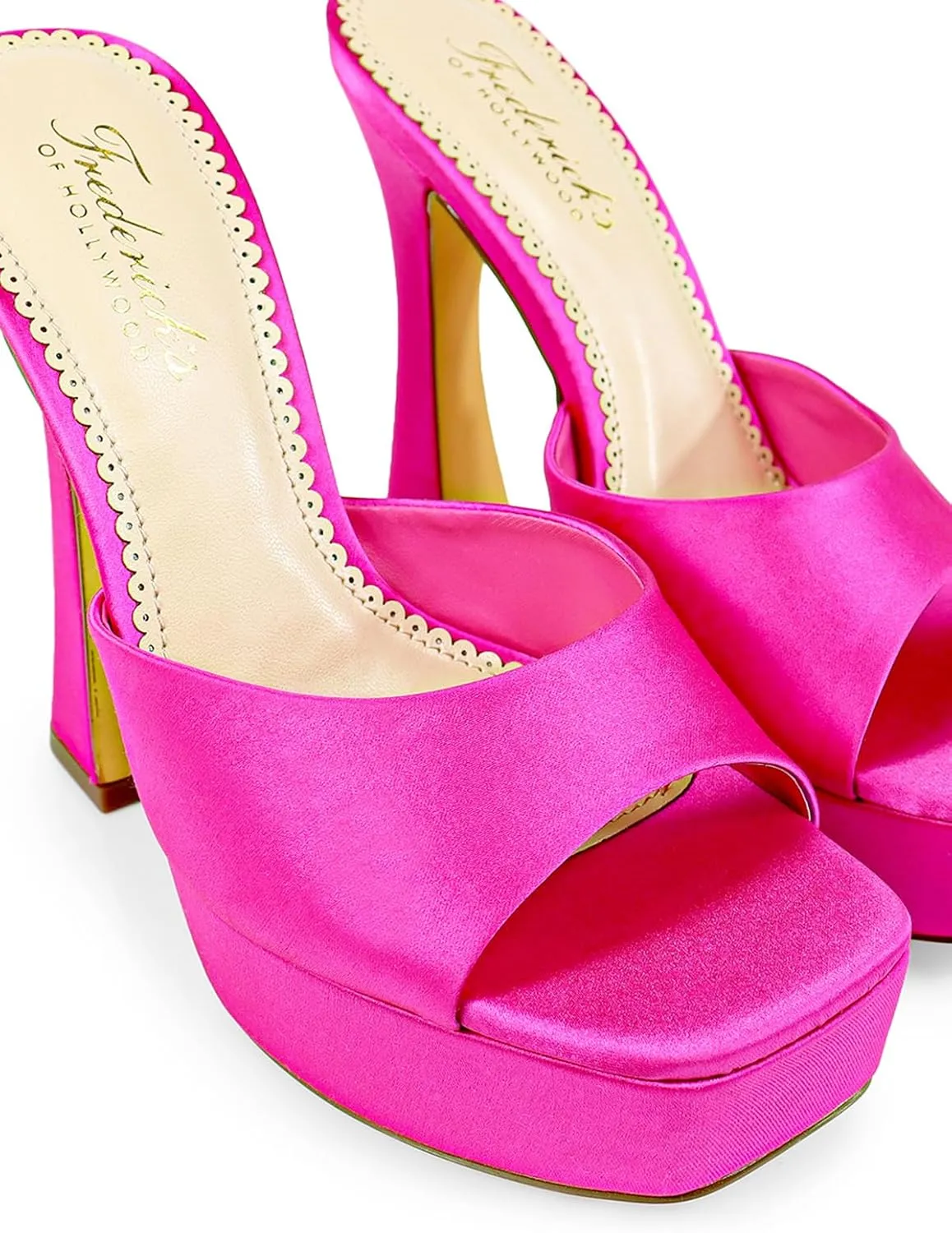 FREDERICK'S OF HOLLYWOOD Open Square Toe Platform Mule with Trapezoid Heel Slide-On Sandal - Trendy Women's Sandal with Chunky Sole, Chic Summer Footwear, FOH-Elaina