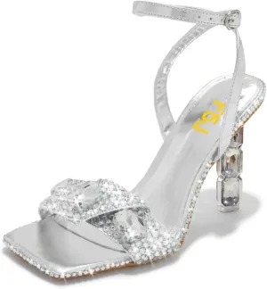 FSJ Women Colored Diamond Heel Sandals Square Open Toe Ankle Strap Special Jewel Chunky High Heel Sandals Party Shopping Holiday Shoes Size 4-16 US