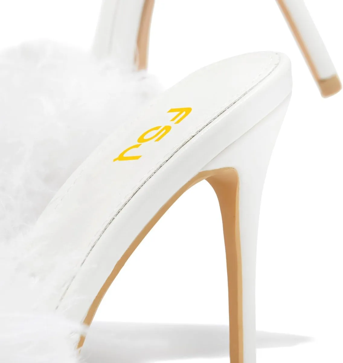 FSJ Women Fur Feather Stilettos, High Heel Mule Sandals, Pointed Toe Slip On Slippers, Wedding Dress Party Shoes Size 4-15 US