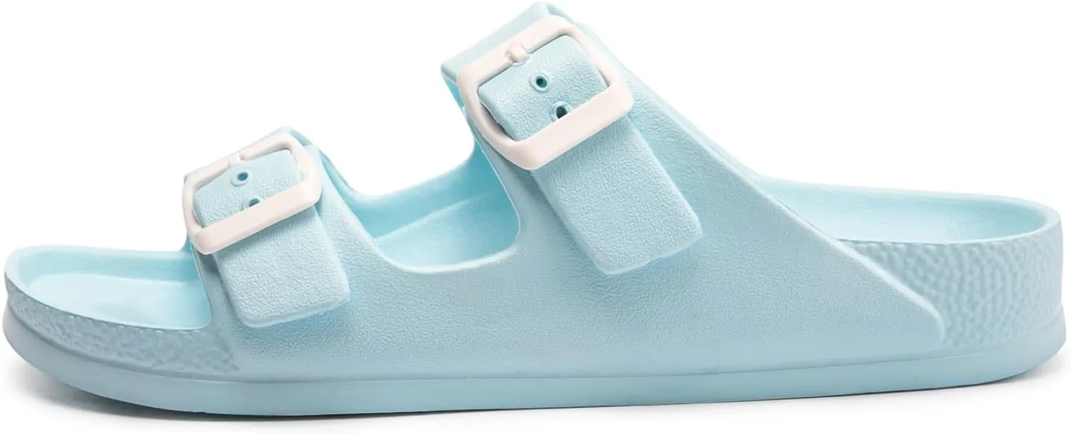 FUNKYMONKEY Women's Comfort Slides Double Buckle Adjustable Plastics Flat Sandals