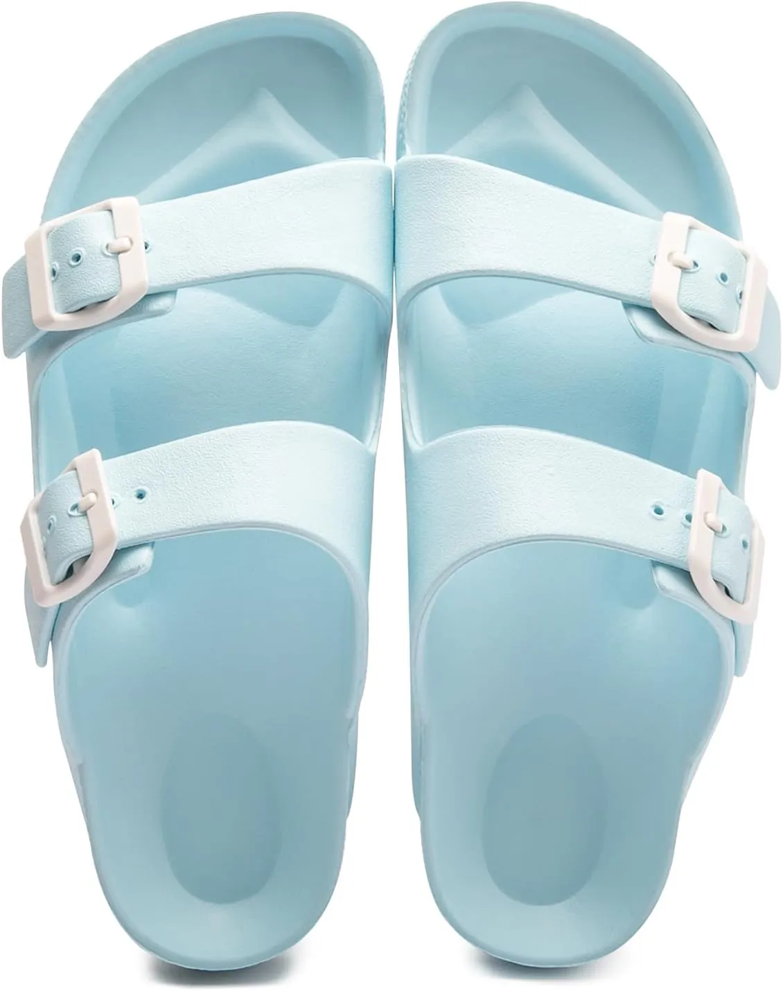 FUNKYMONKEY Women's Comfort Slides Double Buckle Adjustable Plastics Flat Sandals