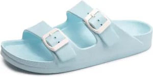 FUNKYMONKEY Women's Comfort Slides Double Buckle Adjustable Plastics Flat Sandals