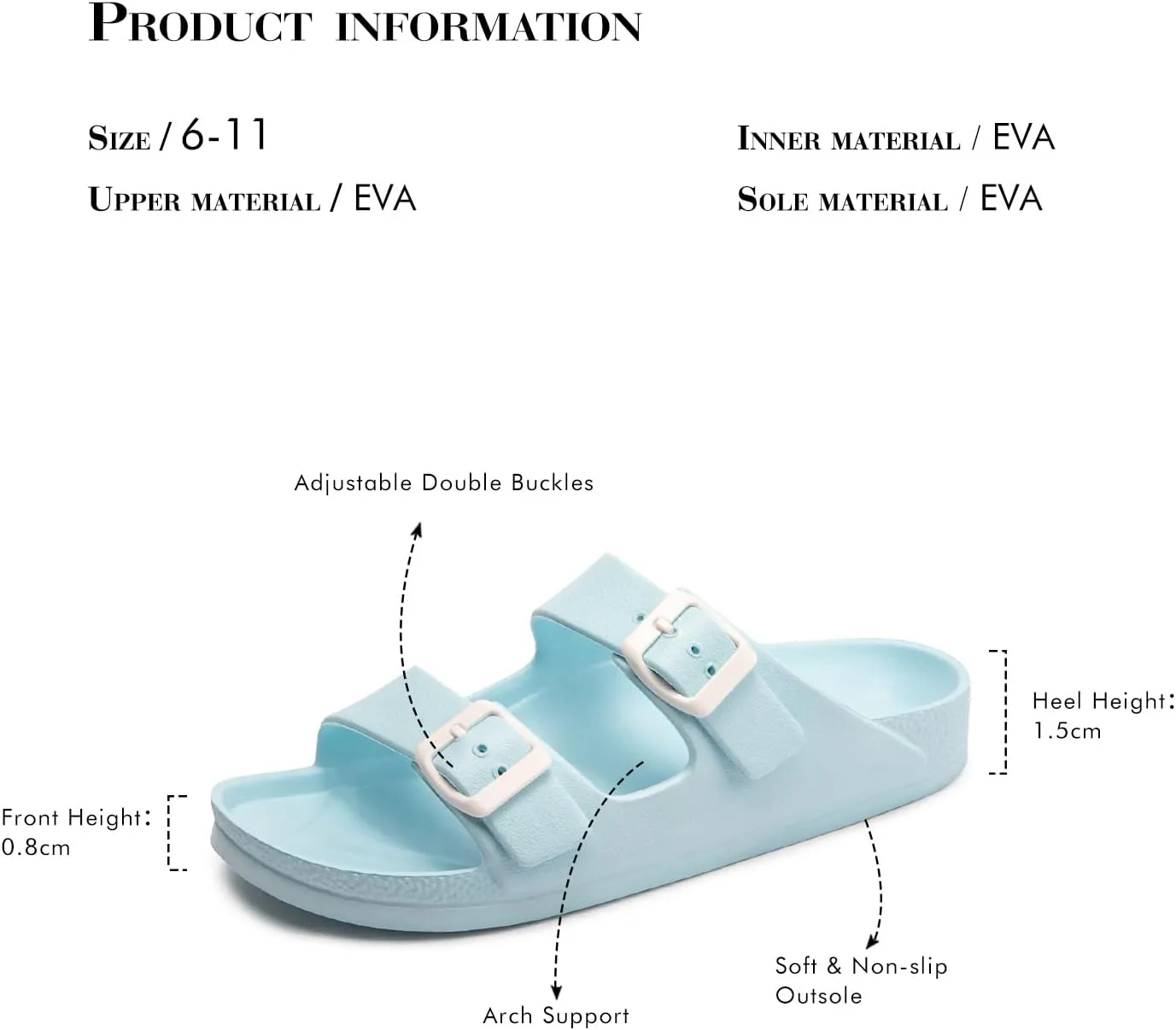 FUNKYMONKEY Women's Comfort Slides Double Buckle Adjustable Plastics Flat Sandals