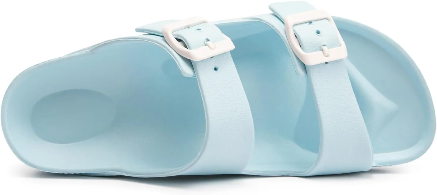 FUNKYMONKEY Women's Comfort Slides Double Buckle Adjustable Plastics Flat Sandals