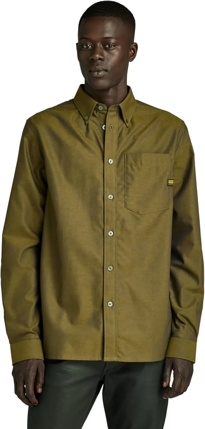 G-STAR RAW Men's One Pkt Regular Long Sleeve Shirts, Multicoloured (Tobacco/Imperial Blue Oxford D24292-7665-g295), Medium
