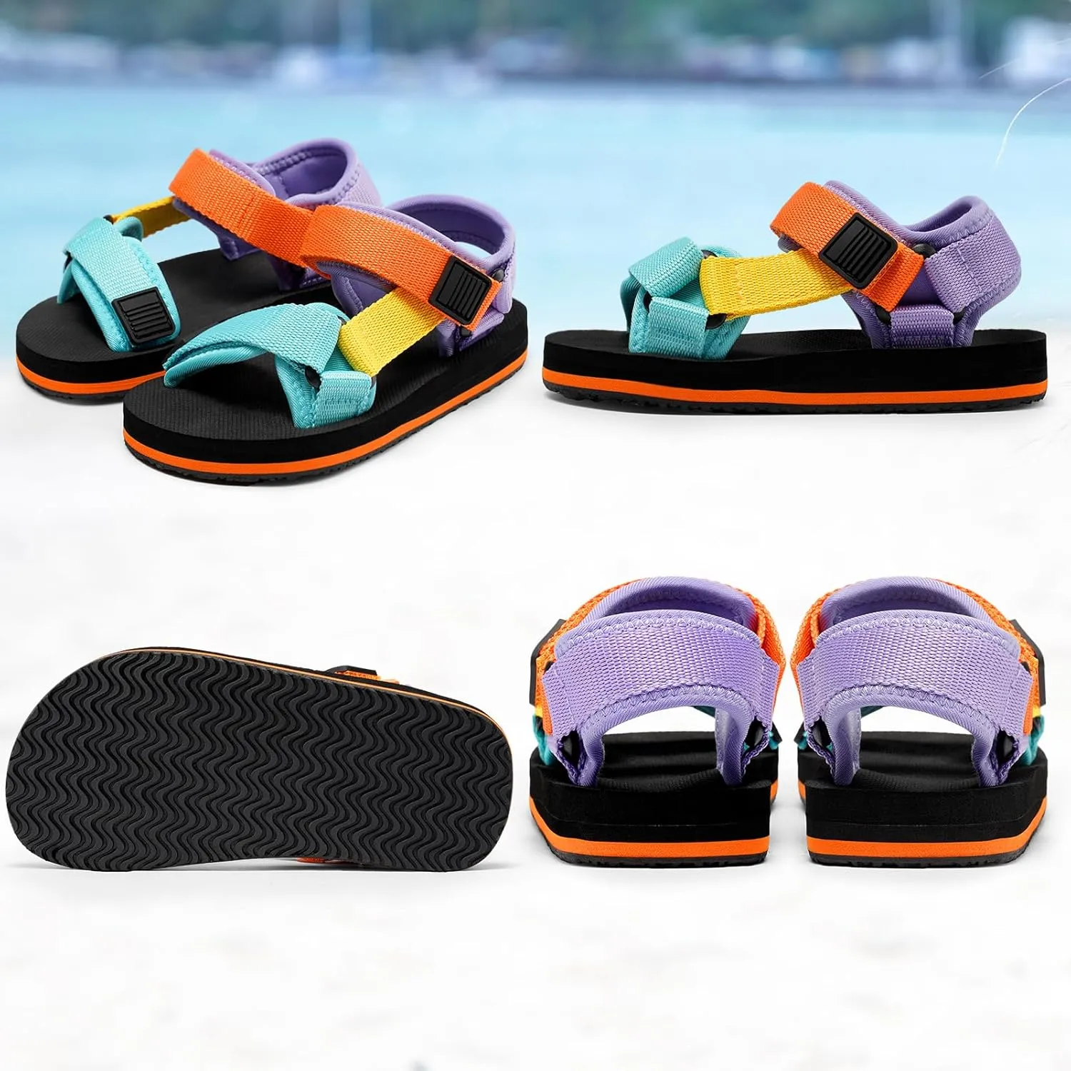 Girls Kids Summer Sandals Slides Open Toe Beach Adjustable Straps Athletic Outdoor Shoes