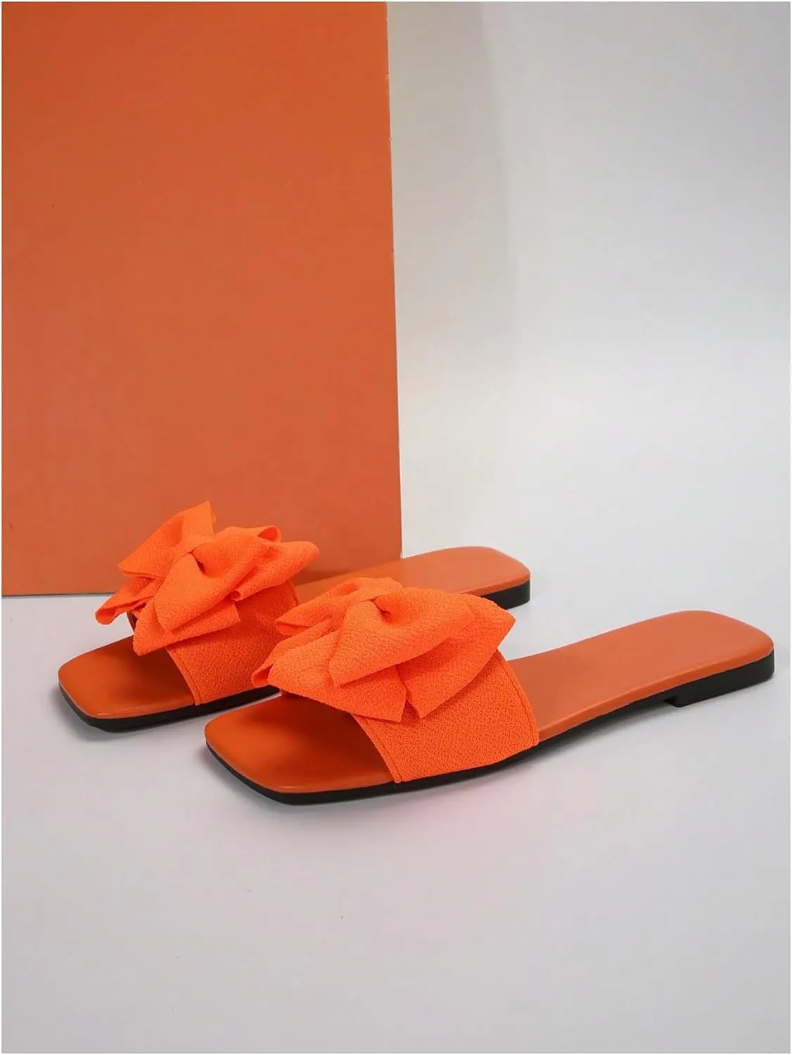 GORGLITTER Women's Bow Sandals Square Open Toe Slip on Dressy Summer Sandals