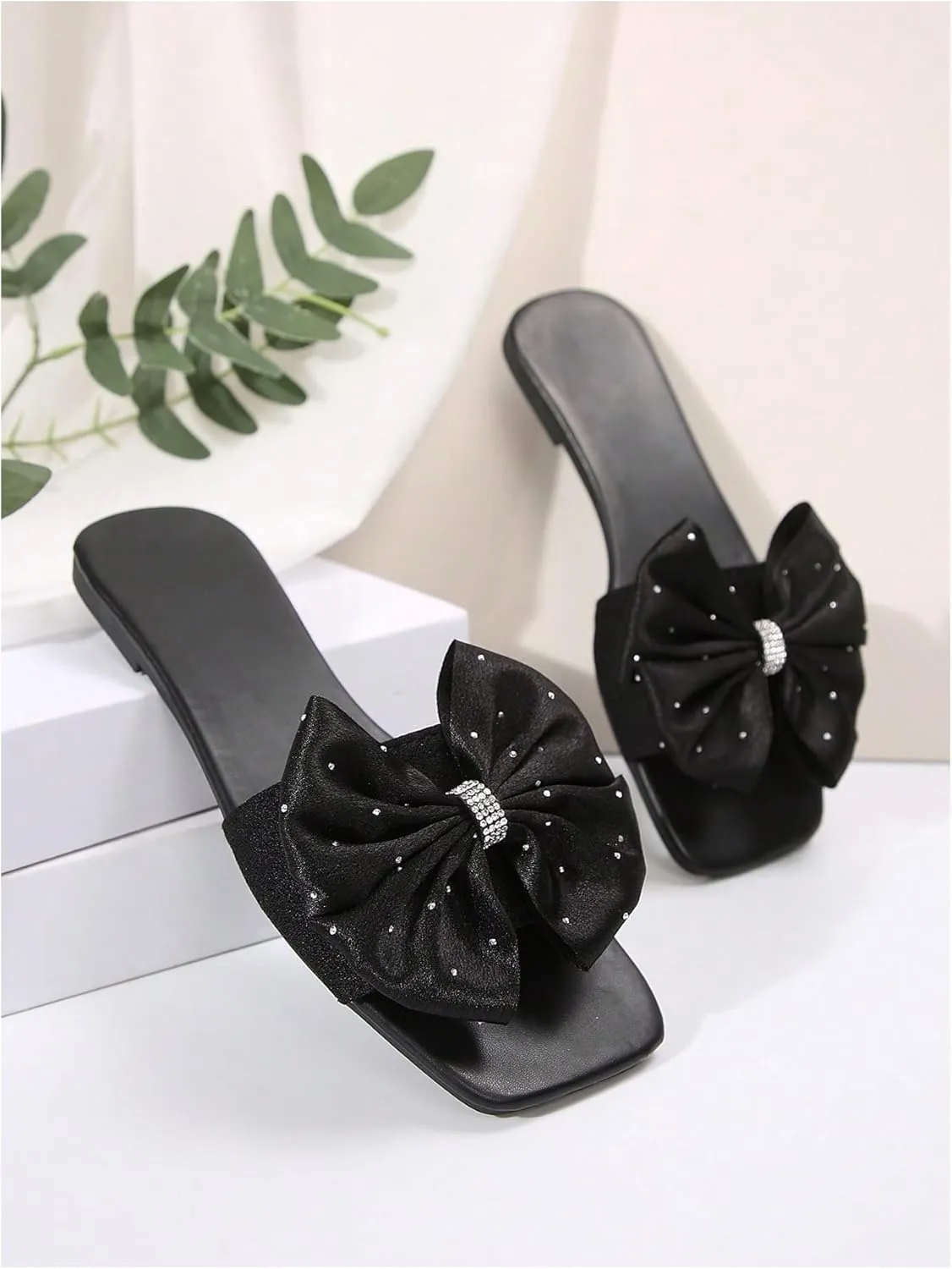 GORGLITTER Women's Bow Sandals Square Open Toe Slip on Dressy Summer Sandals