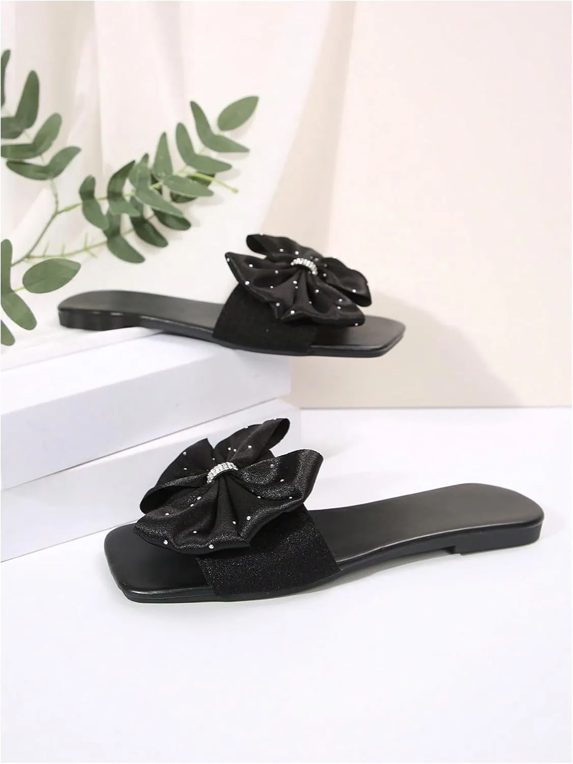 GORGLITTER Women's Bow Sandals Square Open Toe Slip on Dressy Summer Sandals