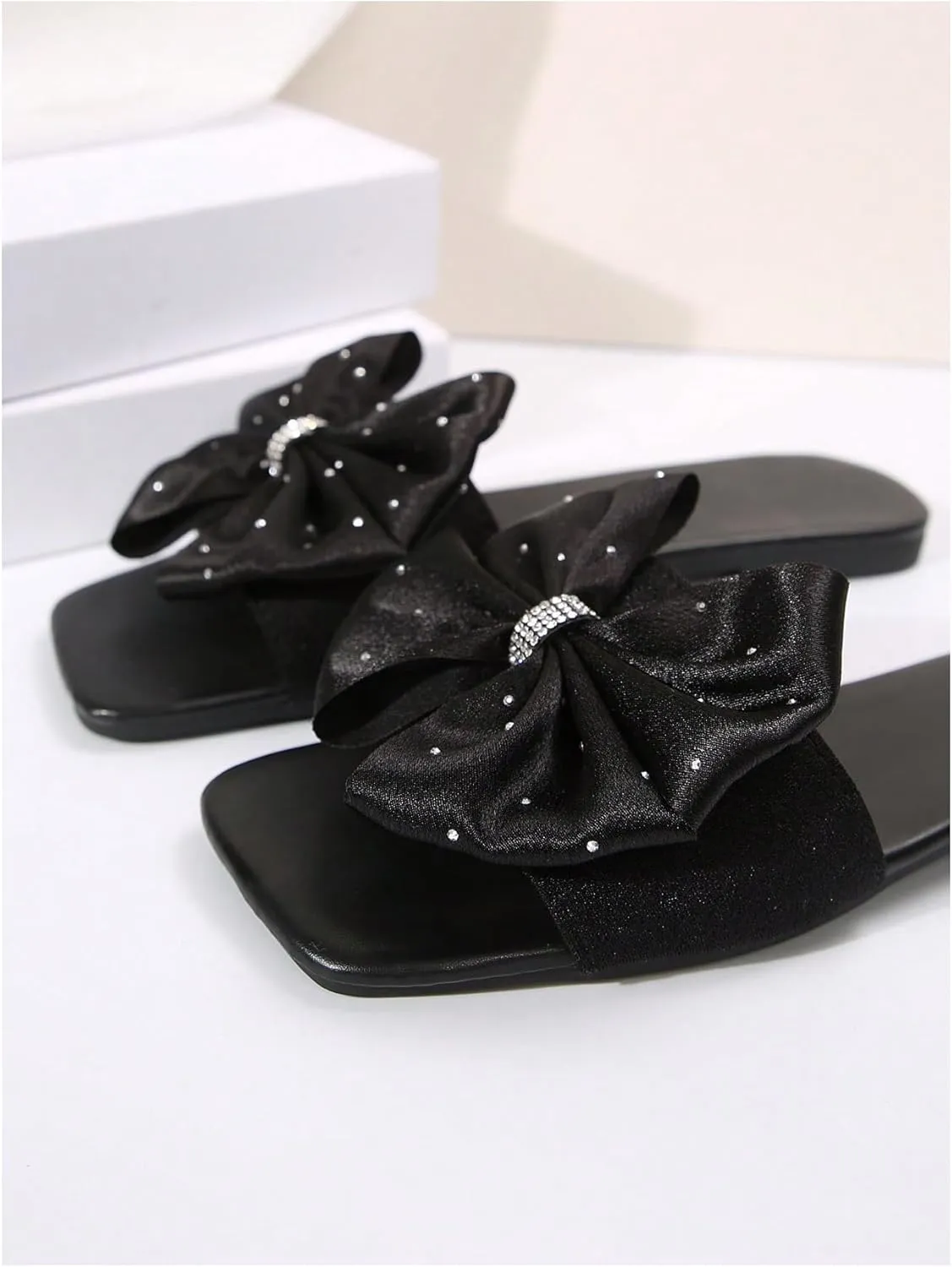 GORGLITTER Women's Bow Sandals Square Open Toe Slip on Dressy Summer Sandals