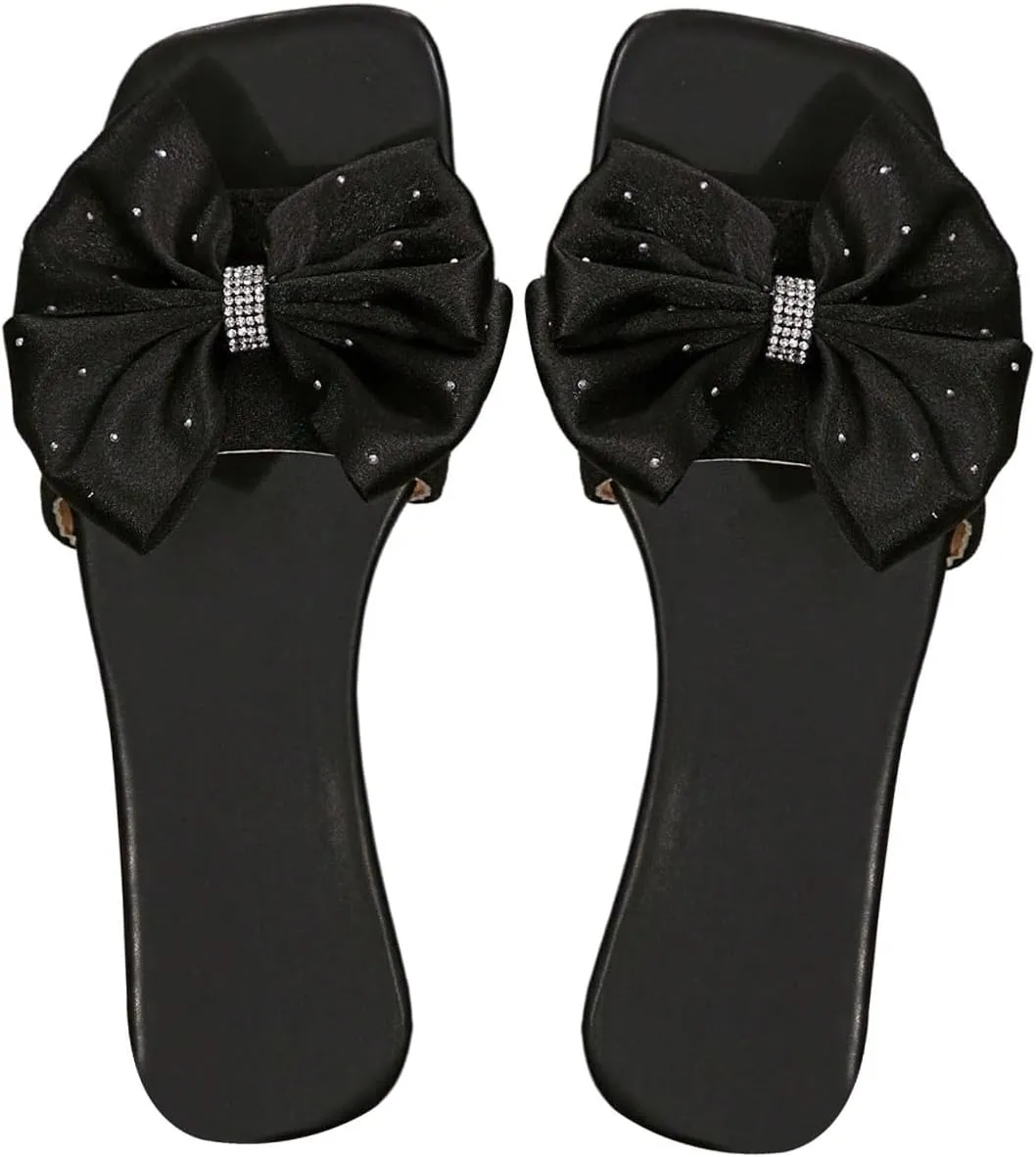 GORGLITTER Women's Bow Sandals Square Open Toe Slip on Dressy Summer Sandals