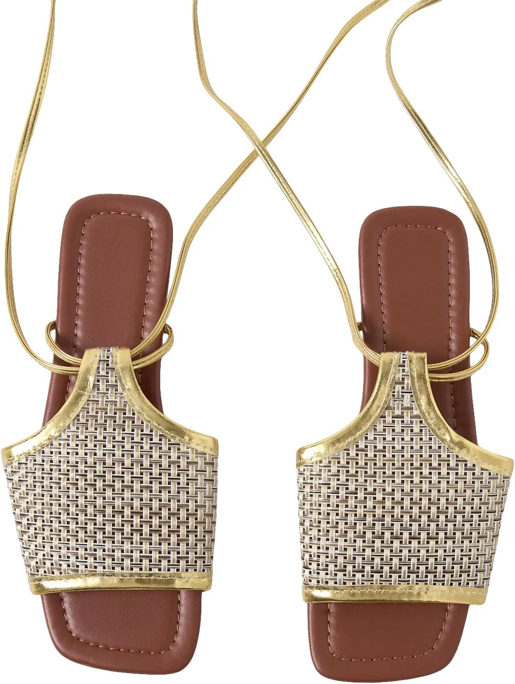 GORGLITTER Women's Braided Lace Up Beach Sandals Square Open Toe Roman Sandals