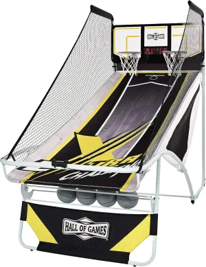 Hall of Games Xtra Long Shot EZ-Fold Premium Arcade Basketball Game with Built-in 4-Ball Storage Rack, Pop Off with The Perfect Basketball Game