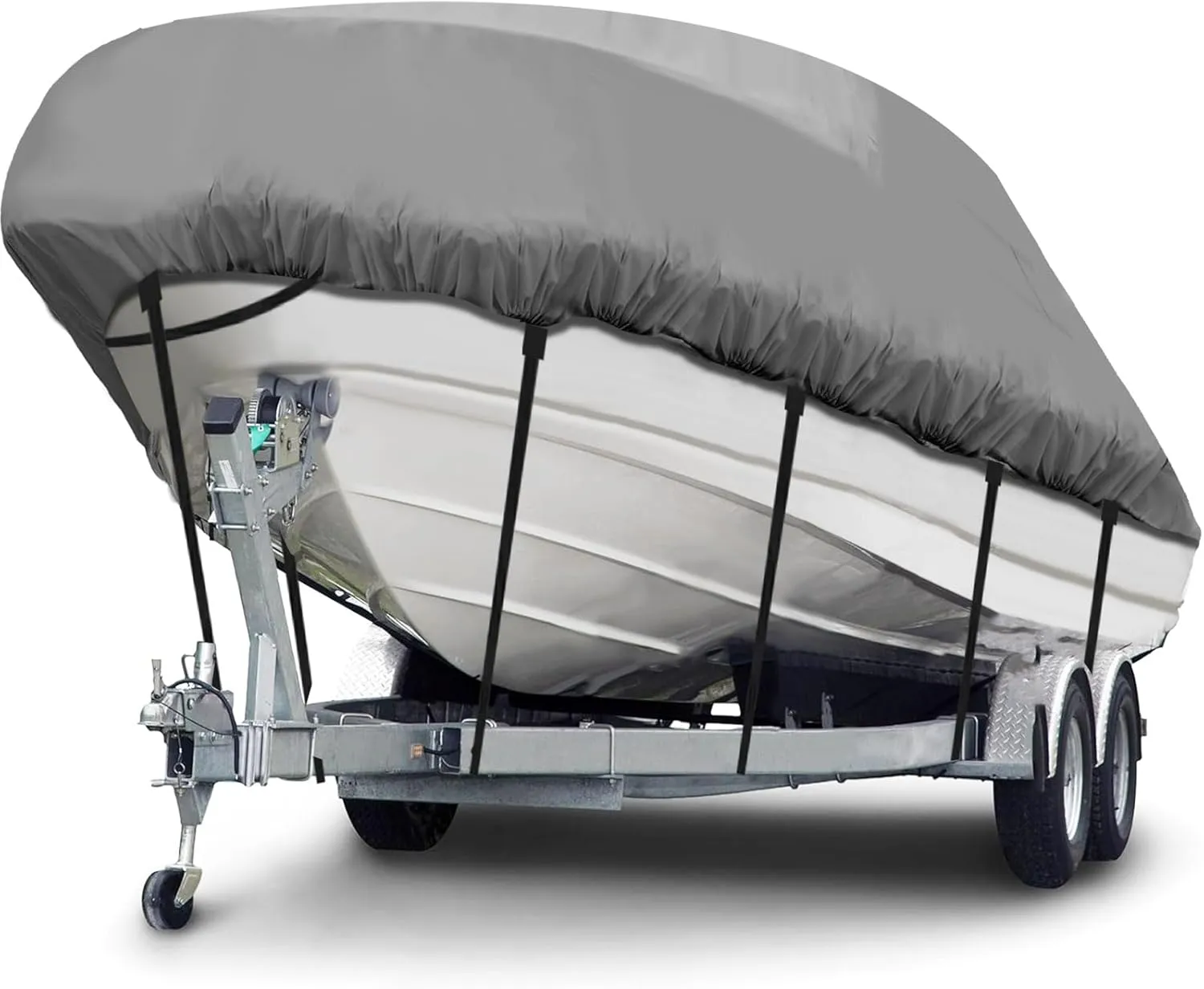Heavy Duty 600D Boat Cover, Waterproof & UV Resistant, Fits 16-18.5 FT V-Hull, Tri-Hull, Bass Boats – Trailerable Marine Grade Cover with Adjustable Straps for All-Weather Protection