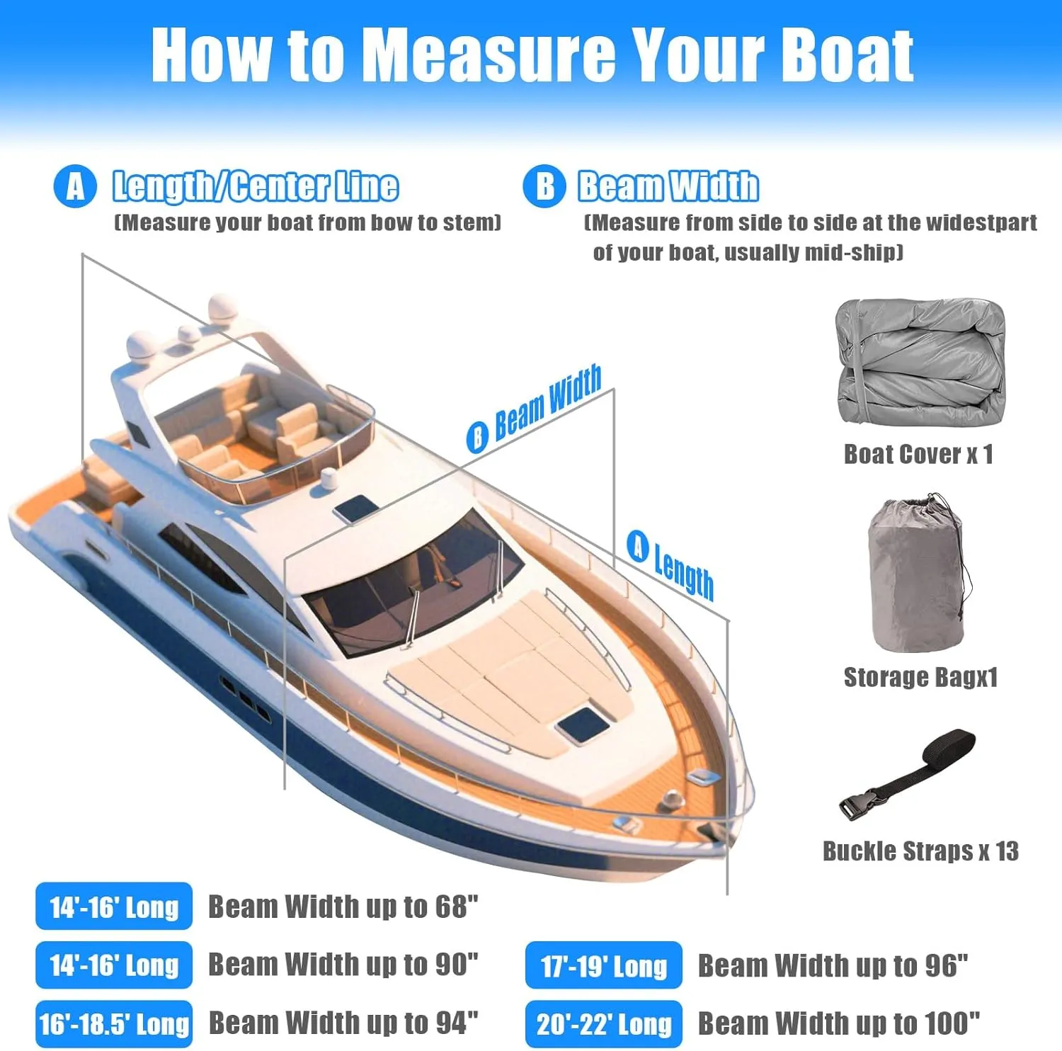 Heavy Duty 600D Boat Cover, Waterproof & UV Resistant, Fits 16-18.5 FT V-Hull, Tri-Hull, Bass Boats – Trailerable Marine Grade Cover with Adjustable Straps for All-Weather Protection