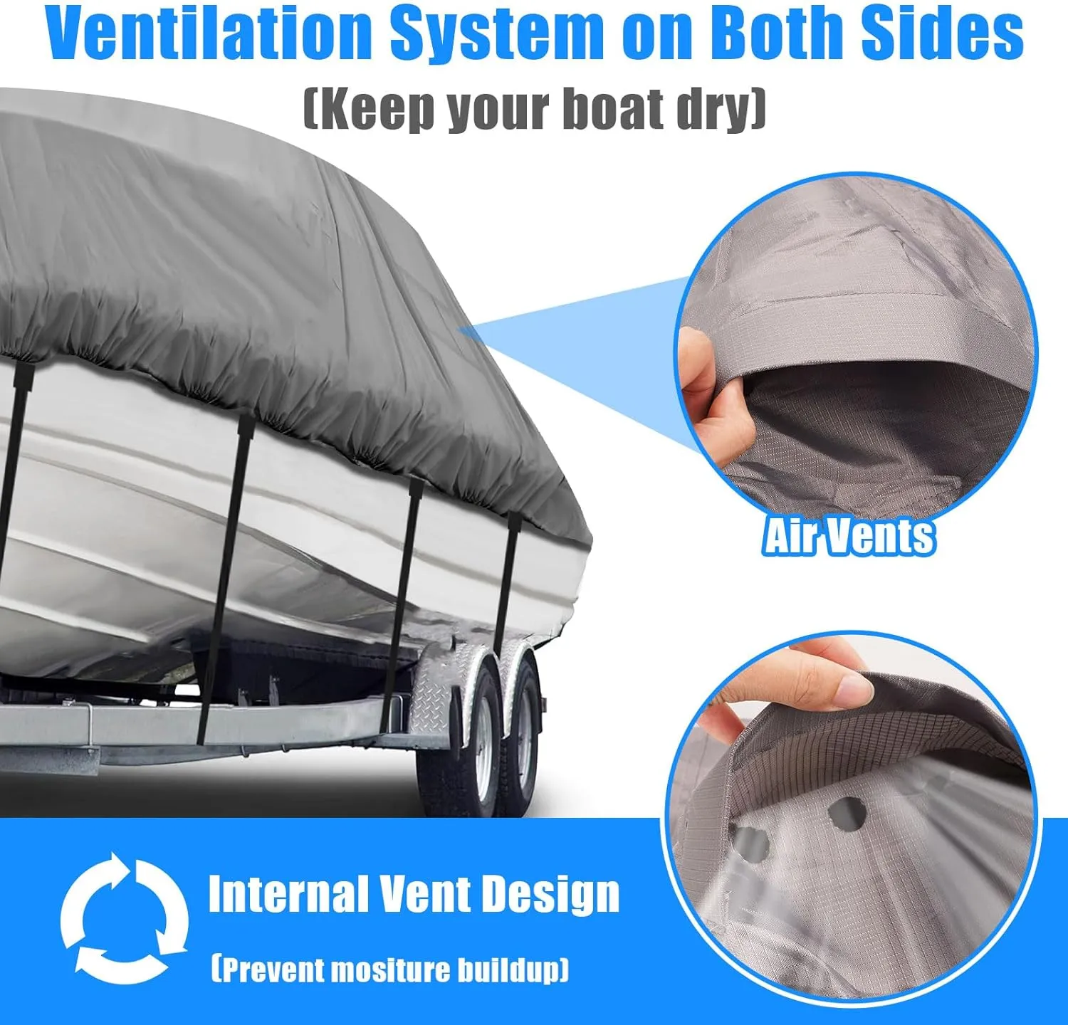 Heavy Duty 600D Boat Cover, Waterproof & UV Resistant, Fits 16-18.5 FT V-Hull, Tri-Hull, Bass Boats – Trailerable Marine Grade Cover with Adjustable Straps for All-Weather Protection