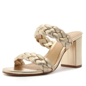 High Myreh Toe On Slip Block Braided Leather Gold Schutz Best-selling Open Heel Sandal Responsive service Straps