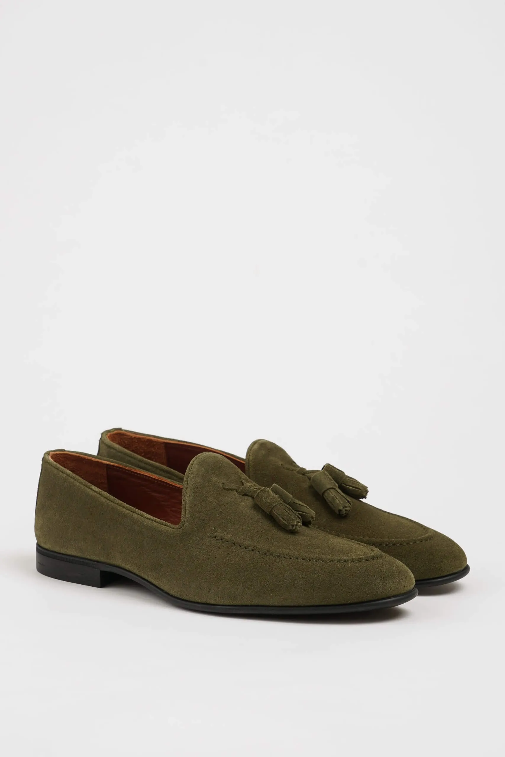HolloShoe Khaki Suede Tassel Loafers