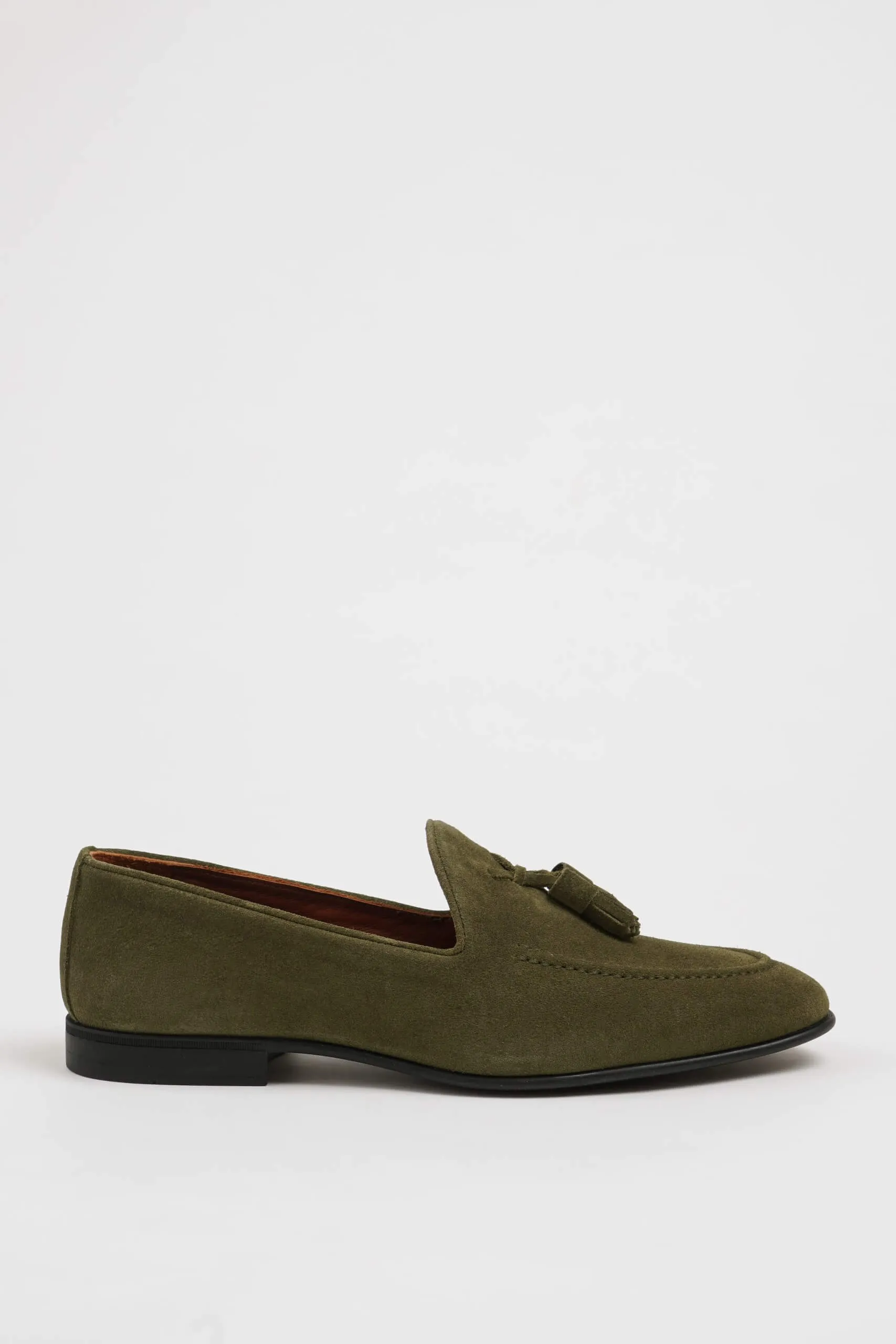 HolloShoe Khaki Suede Tassel Loafers