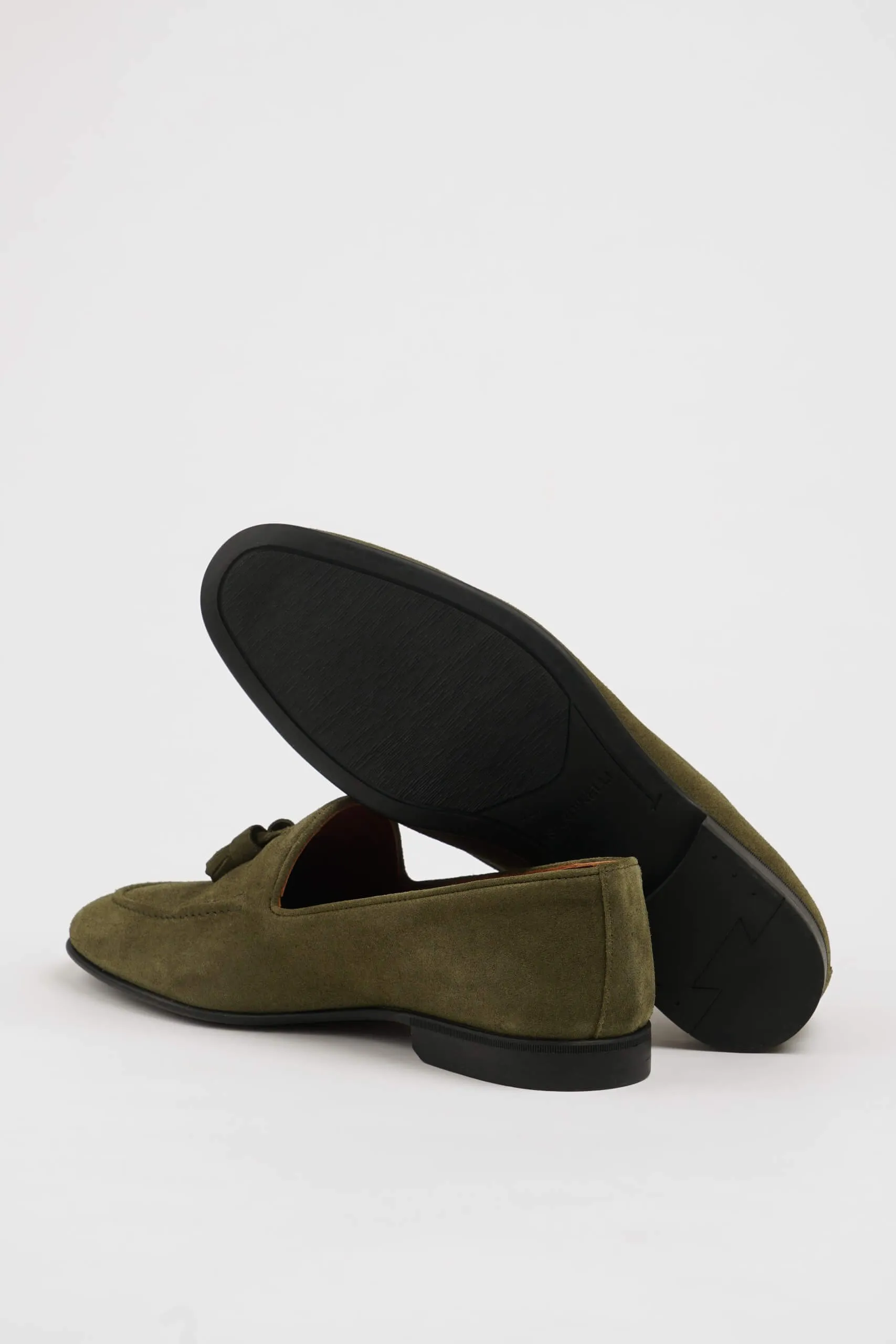 HolloShoe Khaki Suede Tassel Loafers