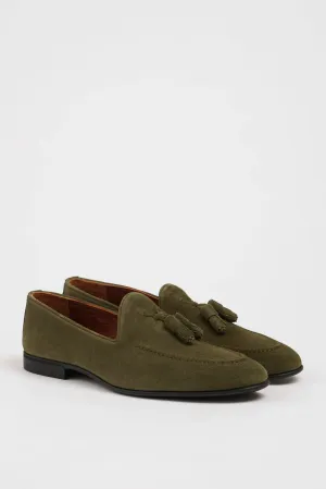 HolloShoe Khaki Suede Tassel Loafers