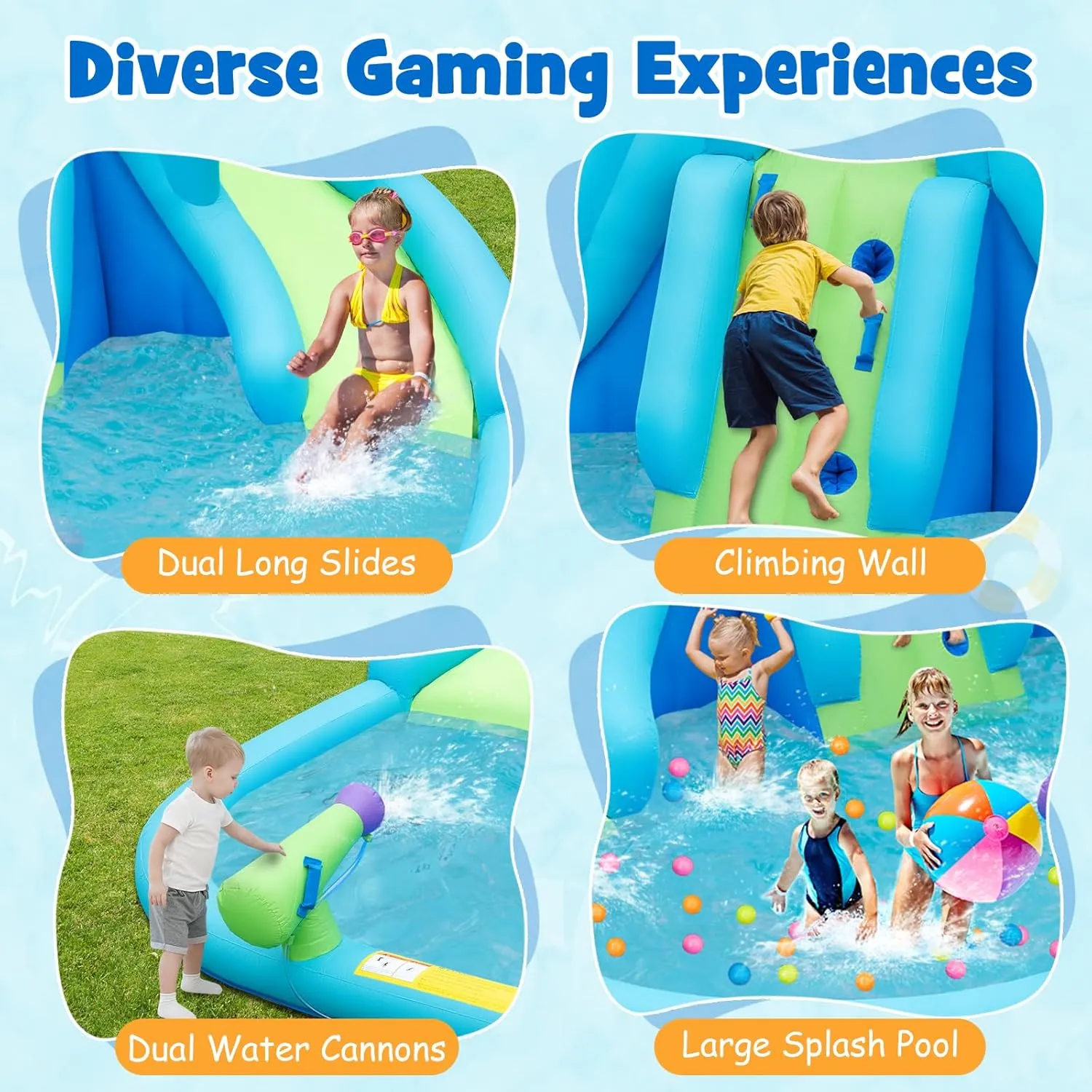 HONEY JOY Inflatable Water Slide, Dinosaur Water Bounce House Park for Kids and Adults Outdoor, Dual Slides & Splash Pool, Wet Dry Combo Blow up Waterslides Inflatable for Backyard(with 688w Blower)