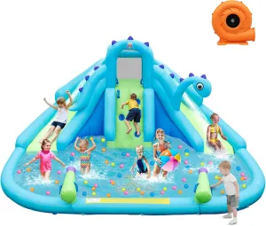 HONEY JOY Inflatable Water Slide, Dinosaur Water Bounce House Park for Kids and Adults Outdoor, Dual Slides & Splash Pool, Wet Dry Combo Blow up Waterslides Inflatable for Backyard(with 688w Blower)