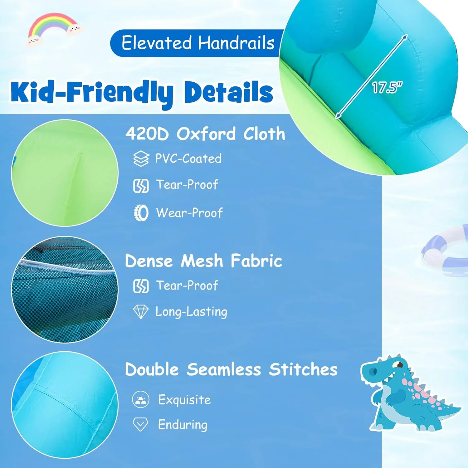 HONEY JOY Inflatable Water Slide, Dinosaur Water Bounce House Park for Kids and Adults Outdoor, Dual Slides & Splash Pool, Wet Dry Combo Blow up Waterslides Inflatable for Backyard(with 688w Blower)