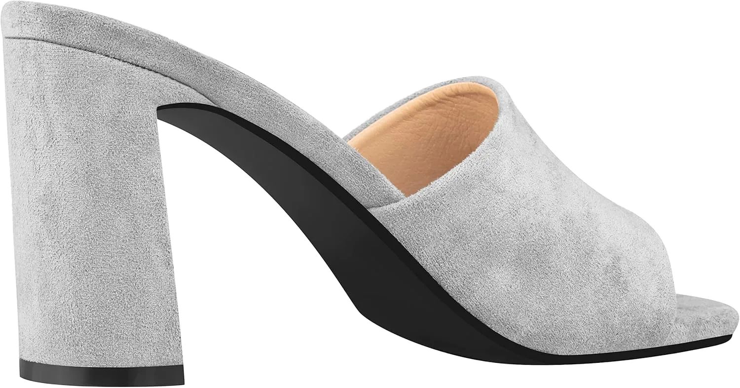 ILLUDE Women’s Block Heel Single Strap Square Toe Heeled Sandal Slip On Mule - Demi - Demi