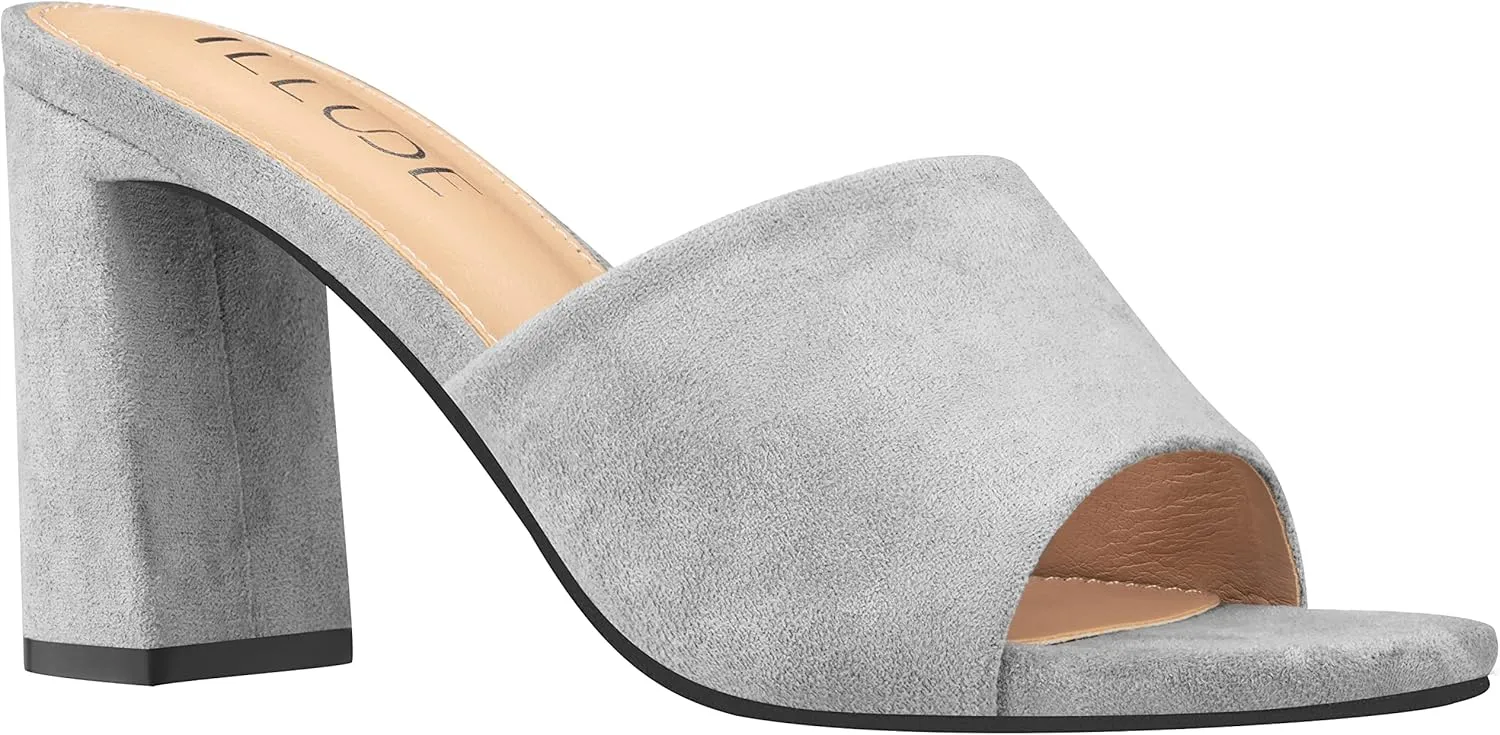ILLUDE Women’s Block Heel Single Strap Square Toe Heeled Sandal Slip On Mule - Demi - Demi
