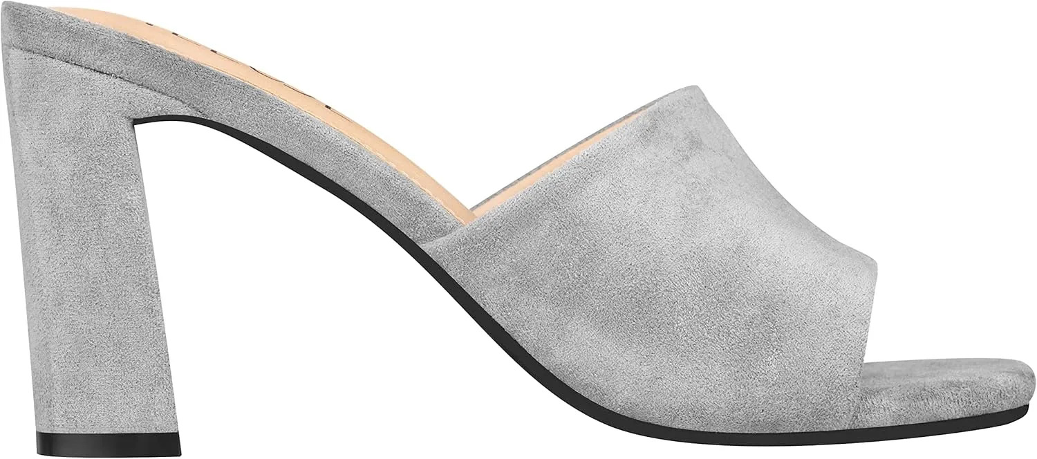 ILLUDE Women’s Block Heel Single Strap Square Toe Heeled Sandal Slip On Mule - Demi - Demi