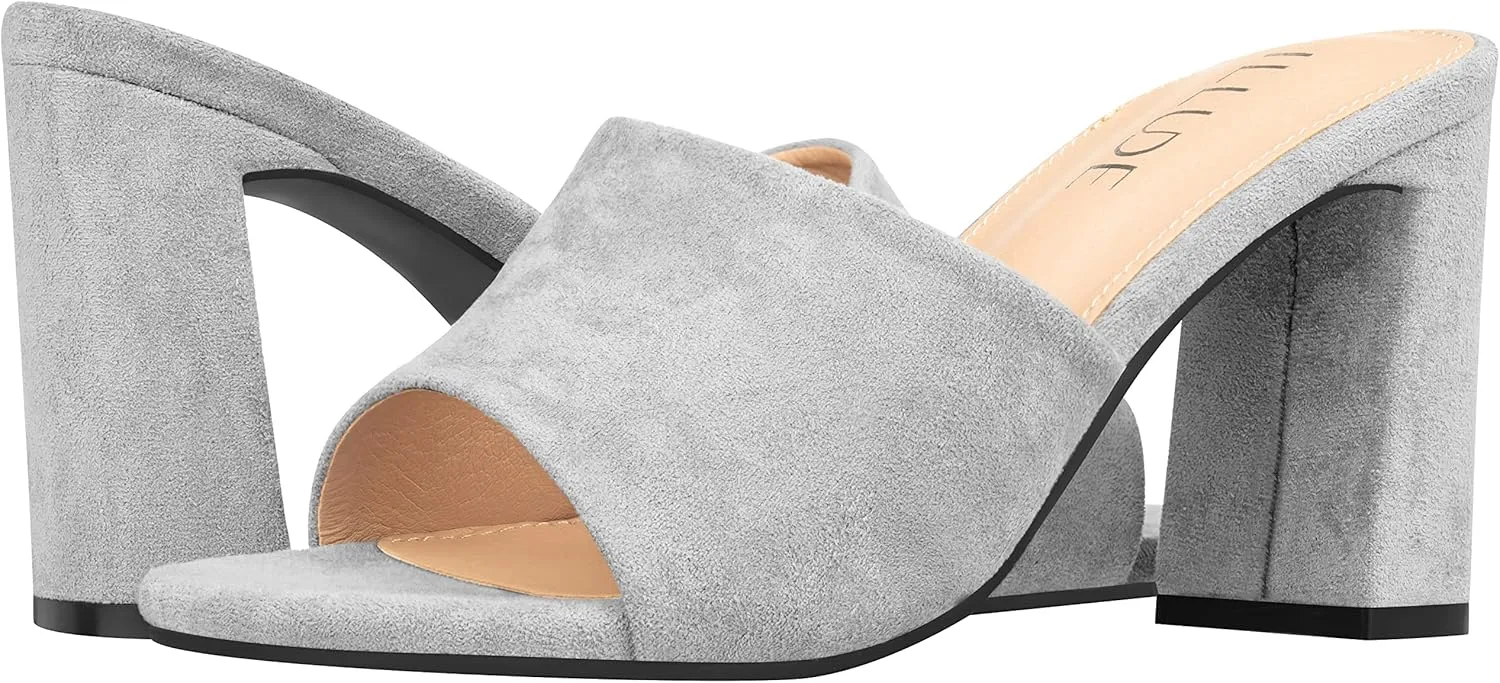 ILLUDE Women’s Block Heel Single Strap Square Toe Heeled Sandal Slip On Mule - Demi - Demi