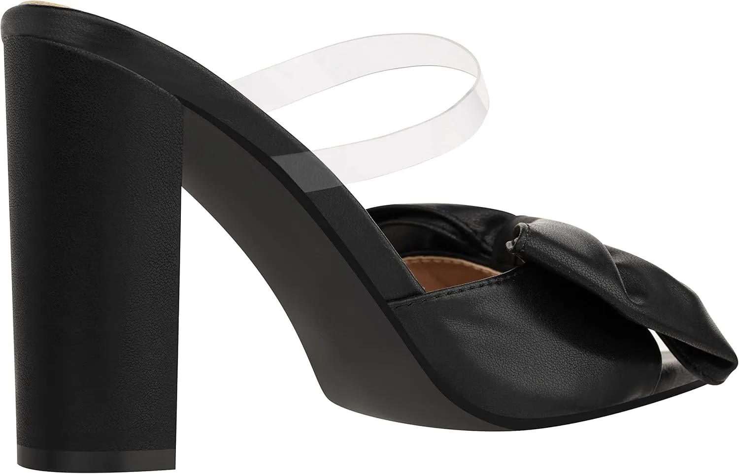 ILLUDE Women’s Chunky Block Heel with Bow Clear Pointed Toe Heeled Sandal Slip On Mule - Rosa