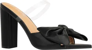 ILLUDE Women’s Chunky Block Heel with Bow Clear Pointed Toe Heeled Sandal Slip On Mule - Rosa