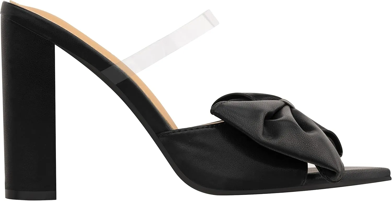 ILLUDE Women’s Chunky Block Heel with Bow Clear Pointed Toe Heeled Sandal Slip On Mule - Rosa