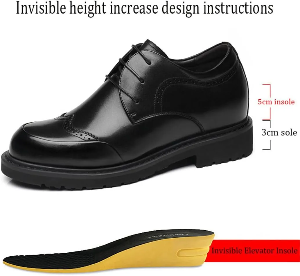 Invisible Height Oxford Shoes for Men, Formal Brogues Shoes Leather Lace Up Elevator Shoes for Business Wedding Office