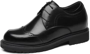 Invisible Height Oxford Shoes for Men, Formal Brogues Shoes Leather Lace Up Elevator Shoes for Business Wedding Office