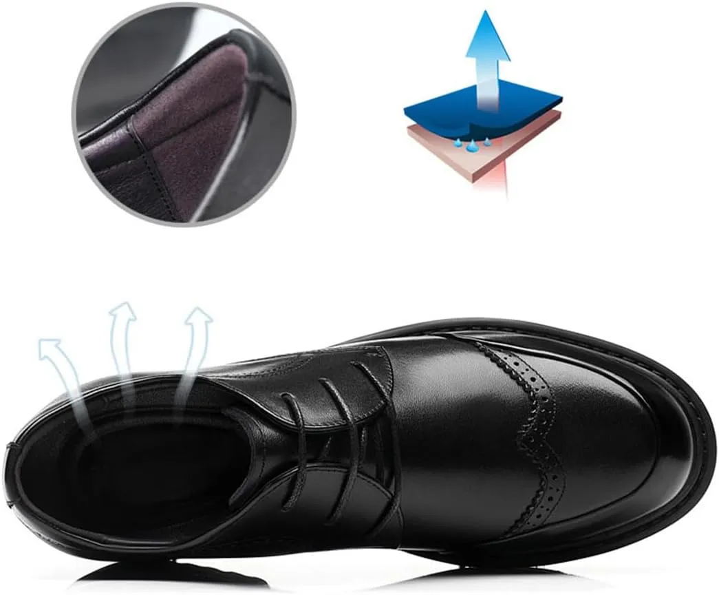 Invisible Height Oxford Shoes for Men, Formal Brogues Shoes Leather Lace Up Elevator Shoes for Business Wedding Office