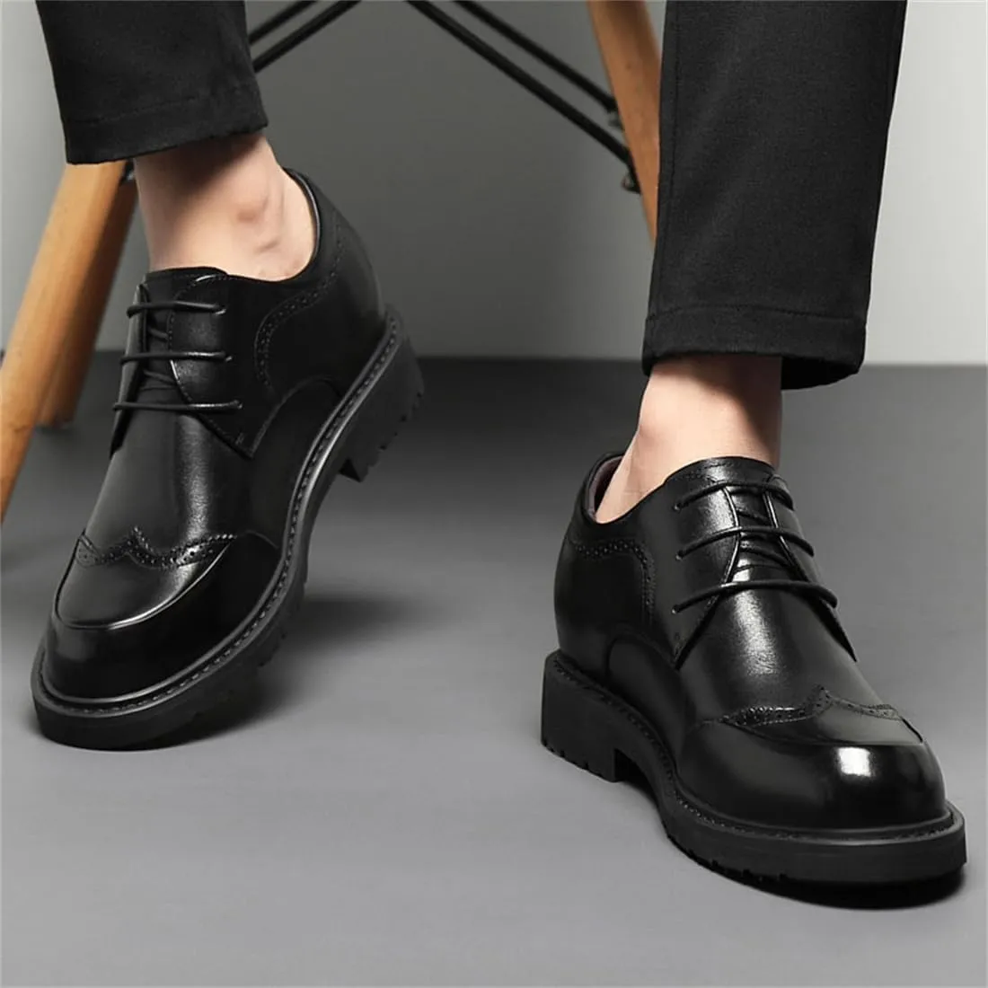 Invisible Height Oxford Shoes for Men, Formal Brogues Shoes Leather Lace Up Elevator Shoes for Business Wedding Office