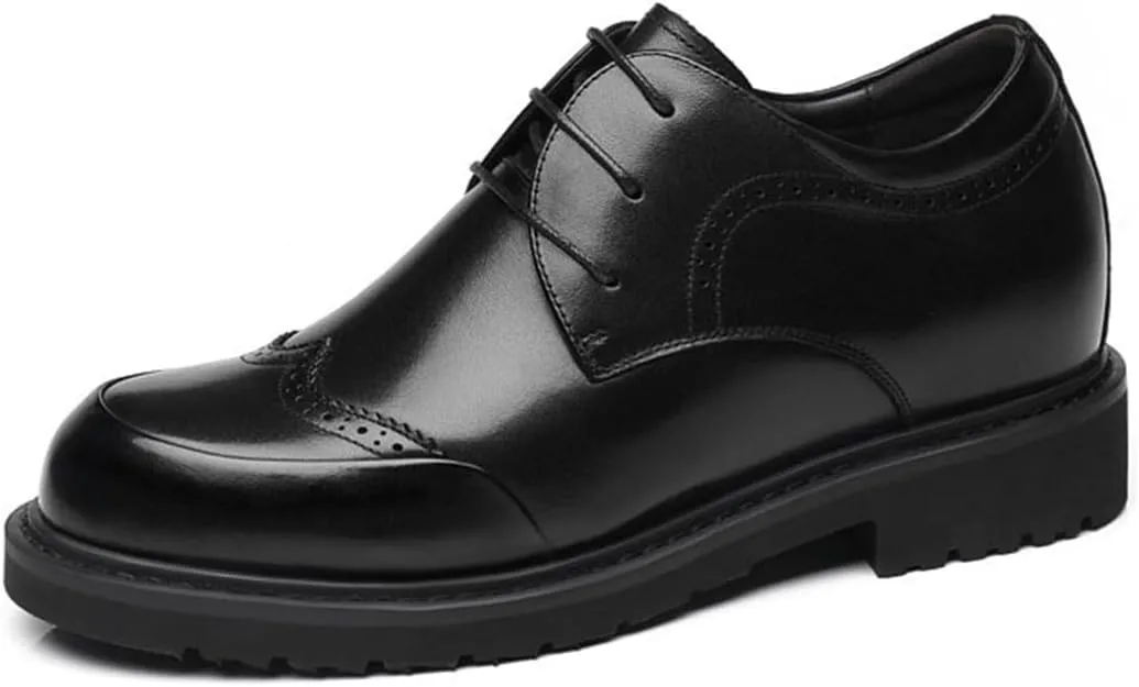 Invisible Height Oxford Shoes for Men, Formal Brogues Shoes Leather Lace Up Elevator Shoes for Business Wedding Office