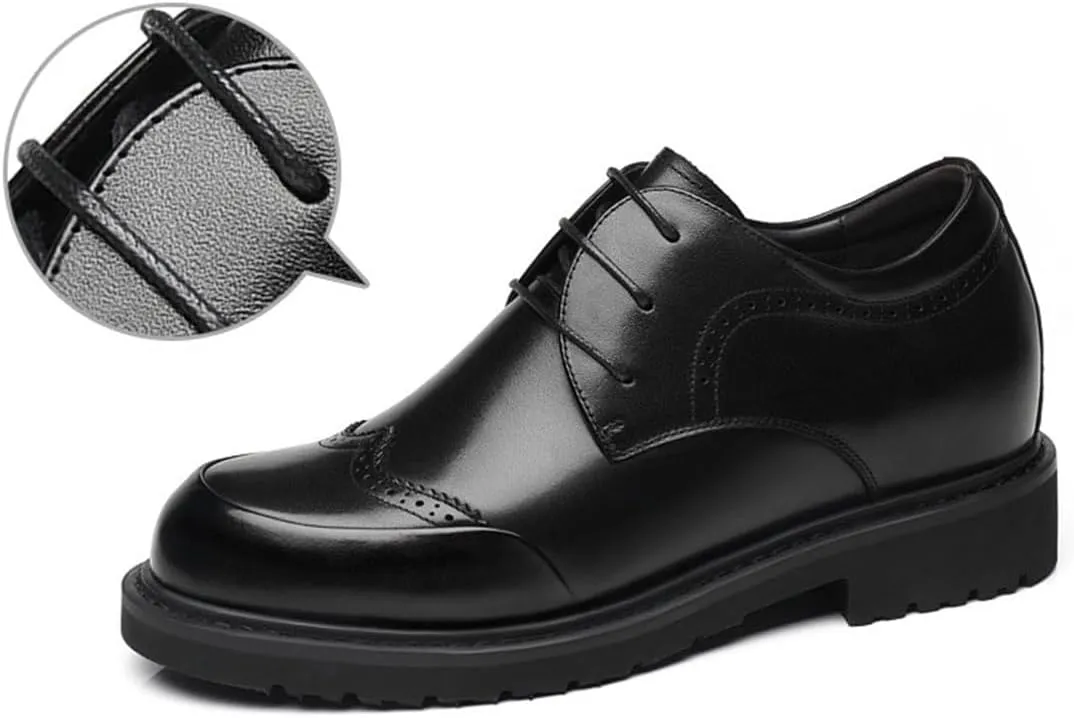 Invisible Height Oxford Shoes for Men, Formal Brogues Shoes Leather Lace Up Elevator Shoes for Business Wedding Office