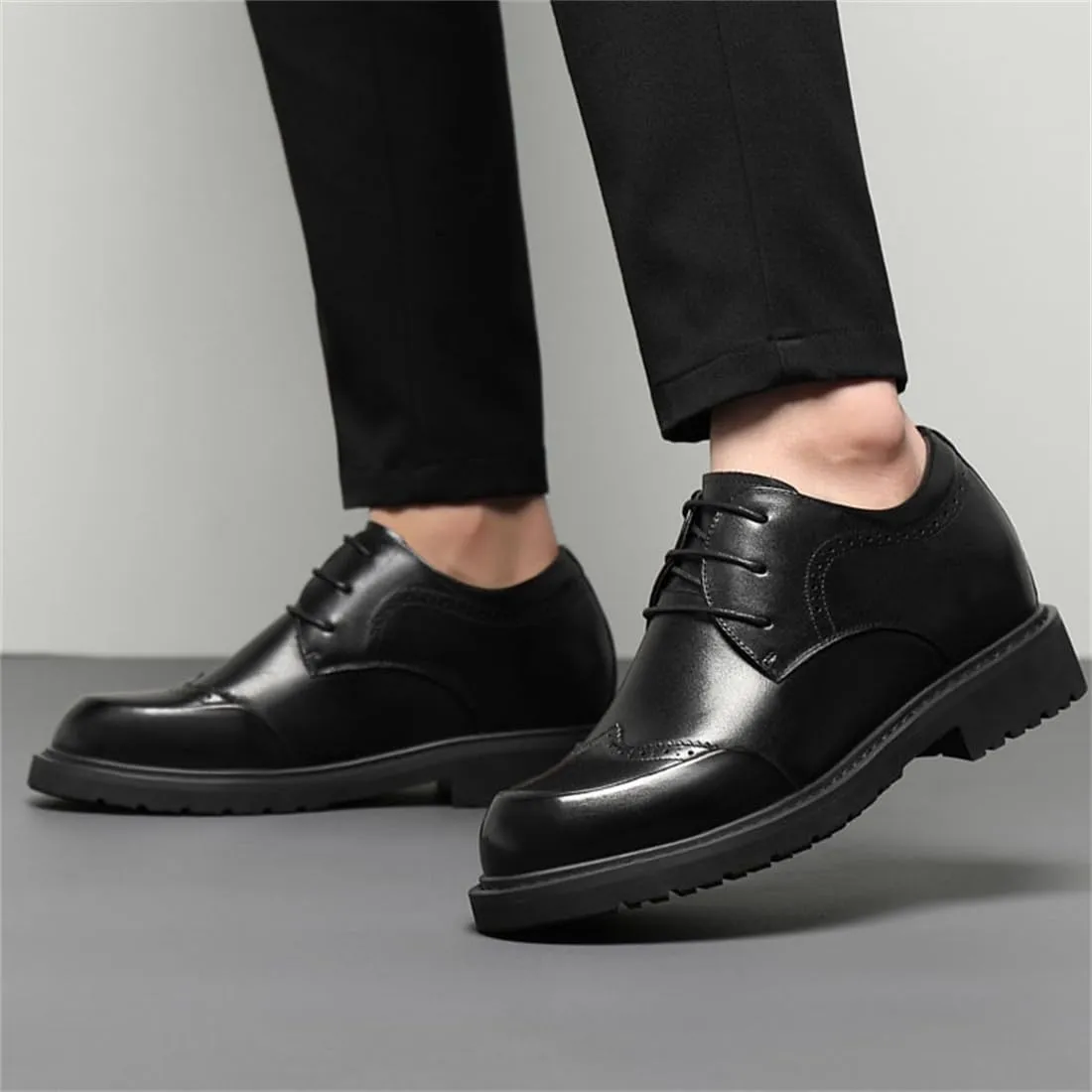 Invisible Height Oxford Shoes for Men, Formal Brogues Shoes Leather Lace Up Elevator Shoes for Business Wedding Office