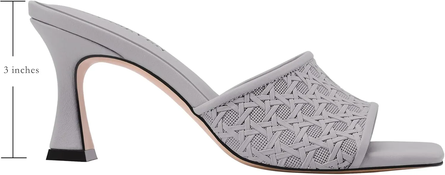 JANSEVEN Woven Sandals for Women Mid Heeled Mules Square Open Toe with Kitten Heel Dress Shoes Braided Mule Sandal Stiletto Mid Heels