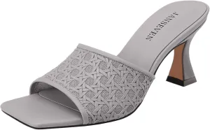 JANSEVEN Woven Sandals for Women Mid Heeled Mules Square Open Toe with Kitten Heel Dress Shoes Braided Mule Sandal Stiletto Mid Heels