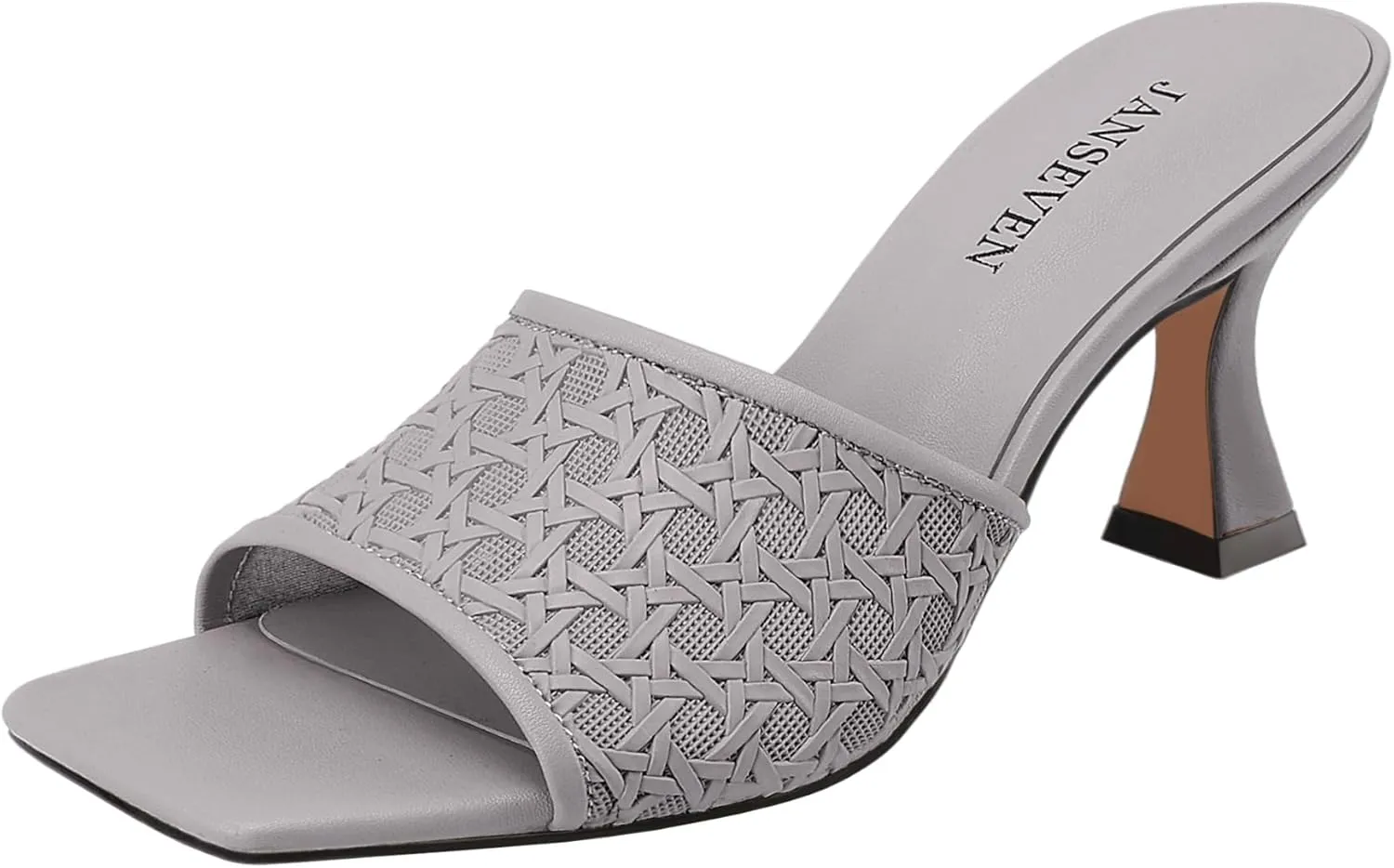 JANSEVEN Woven Sandals for Women Mid Heeled Mules Square Open Toe with Kitten Heel Dress Shoes Braided Mule Sandal Stiletto Mid Heels