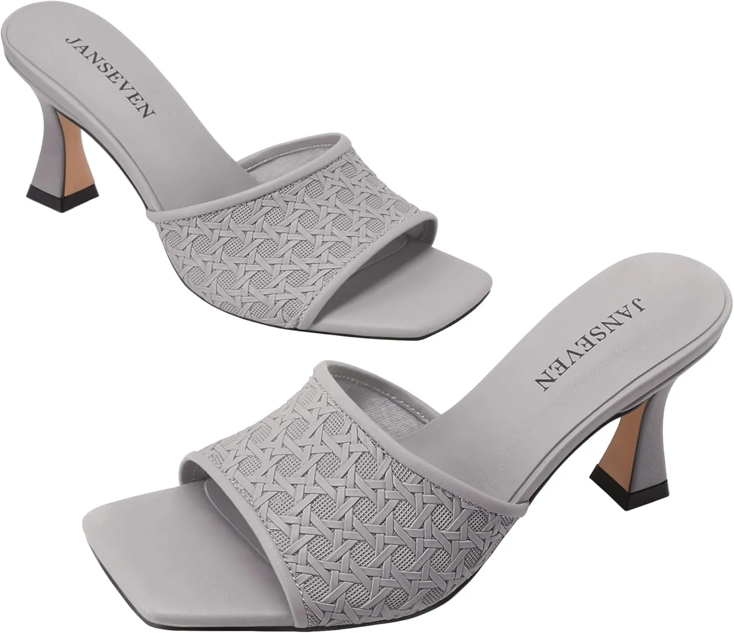 JANSEVEN Woven Sandals for Women Mid Heeled Mules Square Open Toe with Kitten Heel Dress Shoes Braided Mule Sandal Stiletto Mid Heels