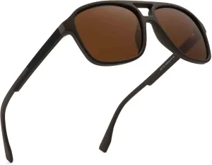 JIM HALO Polarized Aviator Sunglasses Men Women Vintage Square Driving Glasses (Matte Coffee Frame/Polarized Brown Lens)