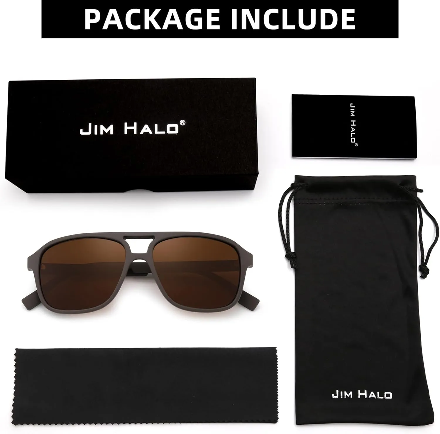 JIM HALO Polarized Aviator Sunglasses Men Women Vintage Square Driving Glasses (Matte Coffee Frame/Polarized Brown Lens)