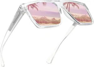 JIM HALO Retro Polarized Sunglasses Men Women Flat Top Square UV400 Glasses for Driving Fishing Hiking Golfing